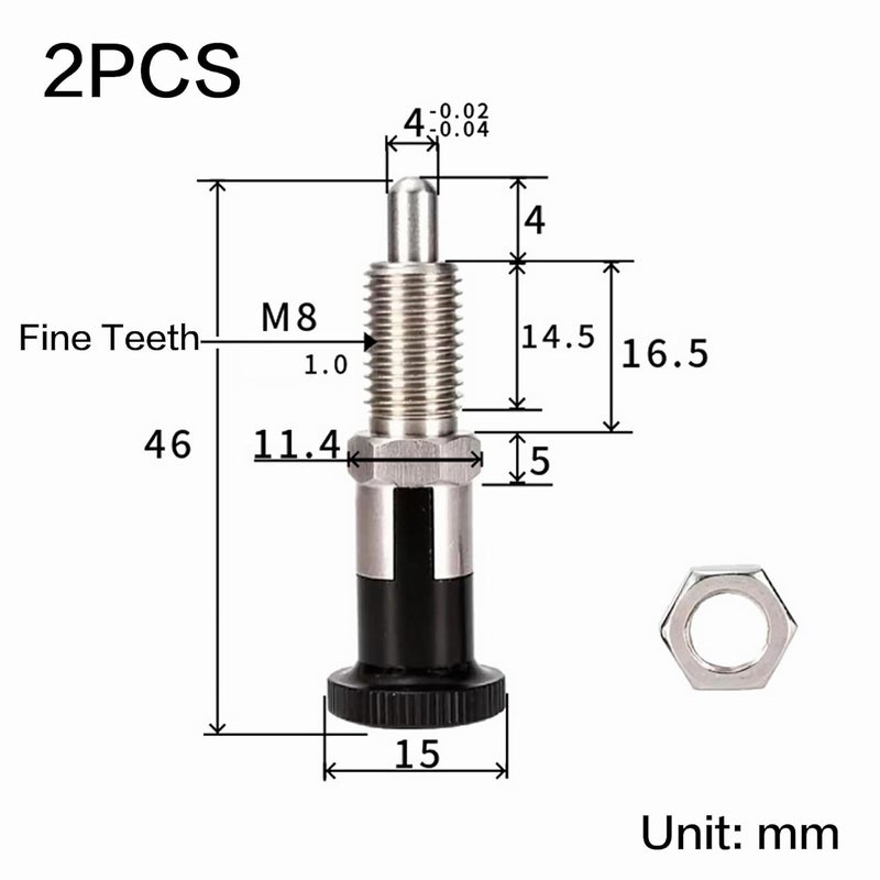AMUSCHAT Self-Locking Indexing Pin, M8, Stainless Steel & Aluminum Alloy, Spring Loaded Latch Pin, 2 Pack - Image 2